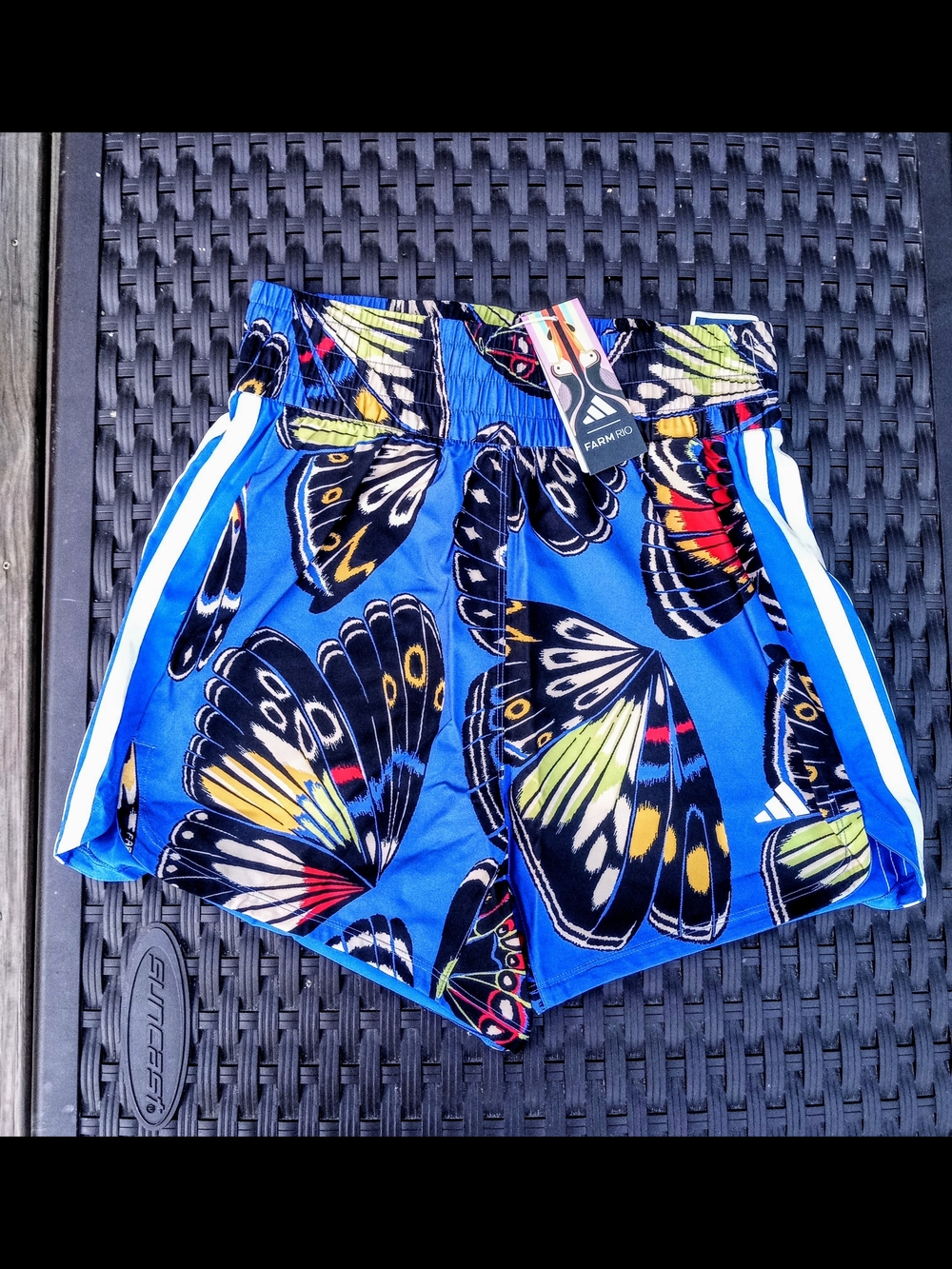 FARM Rio/Adidas Blue Butterfly Print Athletic Shorts